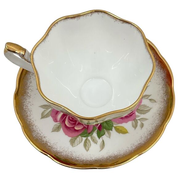 Lady Sylvia Queen Anne Teacup and Saucer Pink Yellow Red Rose Gold Gilt Trim - Picture 5 of 7